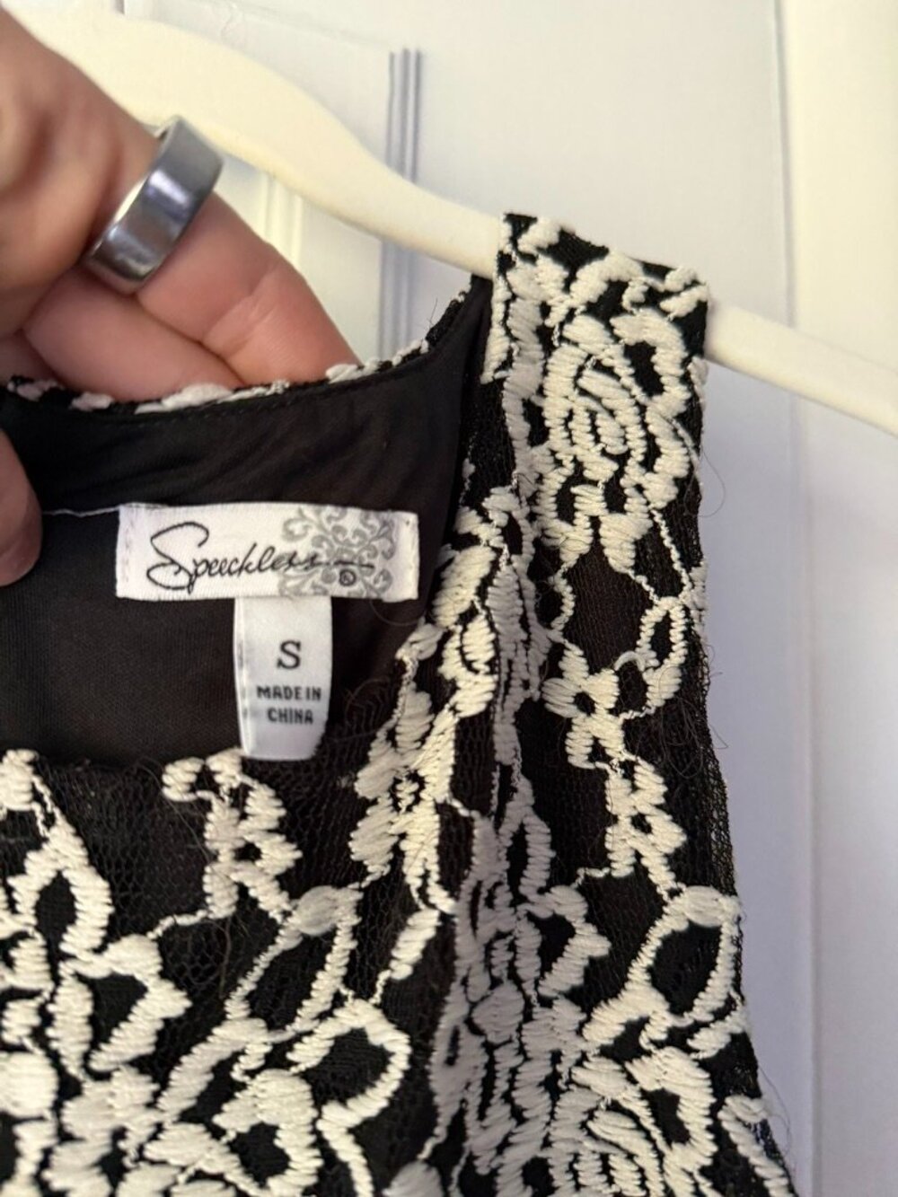 Speechless Black & White Lace Pleated Cocktail Mini Dress, Size Small - Picture 3 of 4